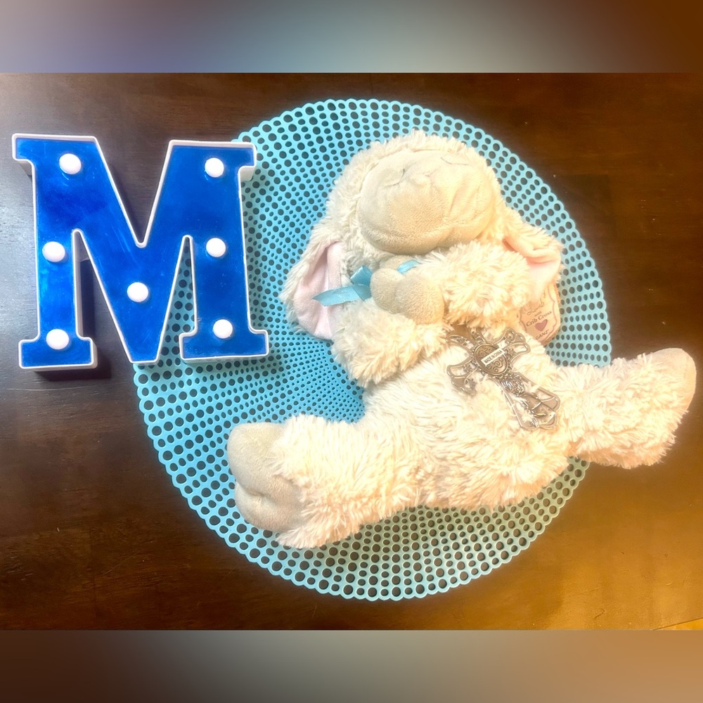 Ganz White Serenity Lamb w/ Jesus Loves Me Crib Cross Baptism Plush 13", Tags